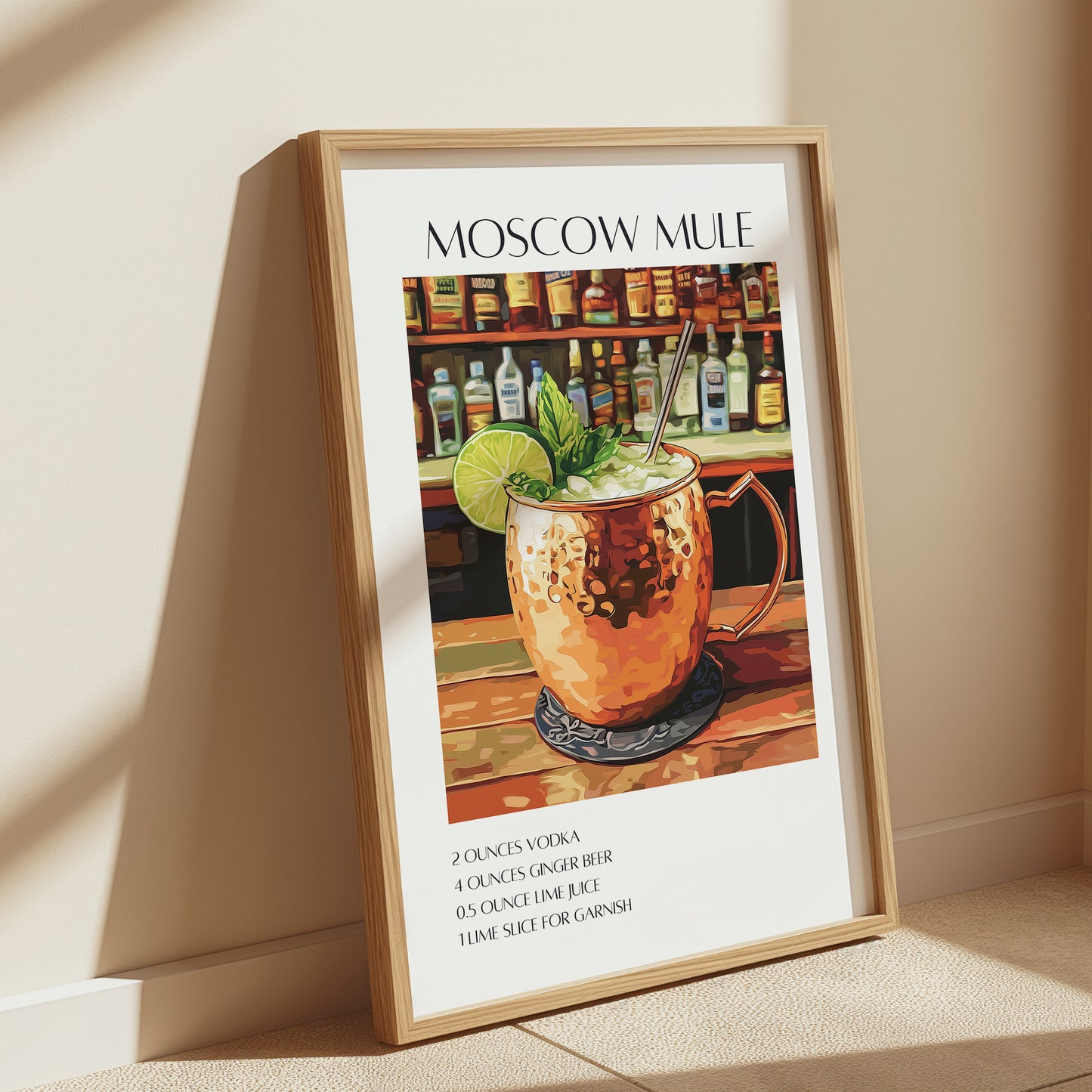 Moscow Mule Cocktail Poster — Retro Mixology Wall Art Print for Home Bar & Kitchen