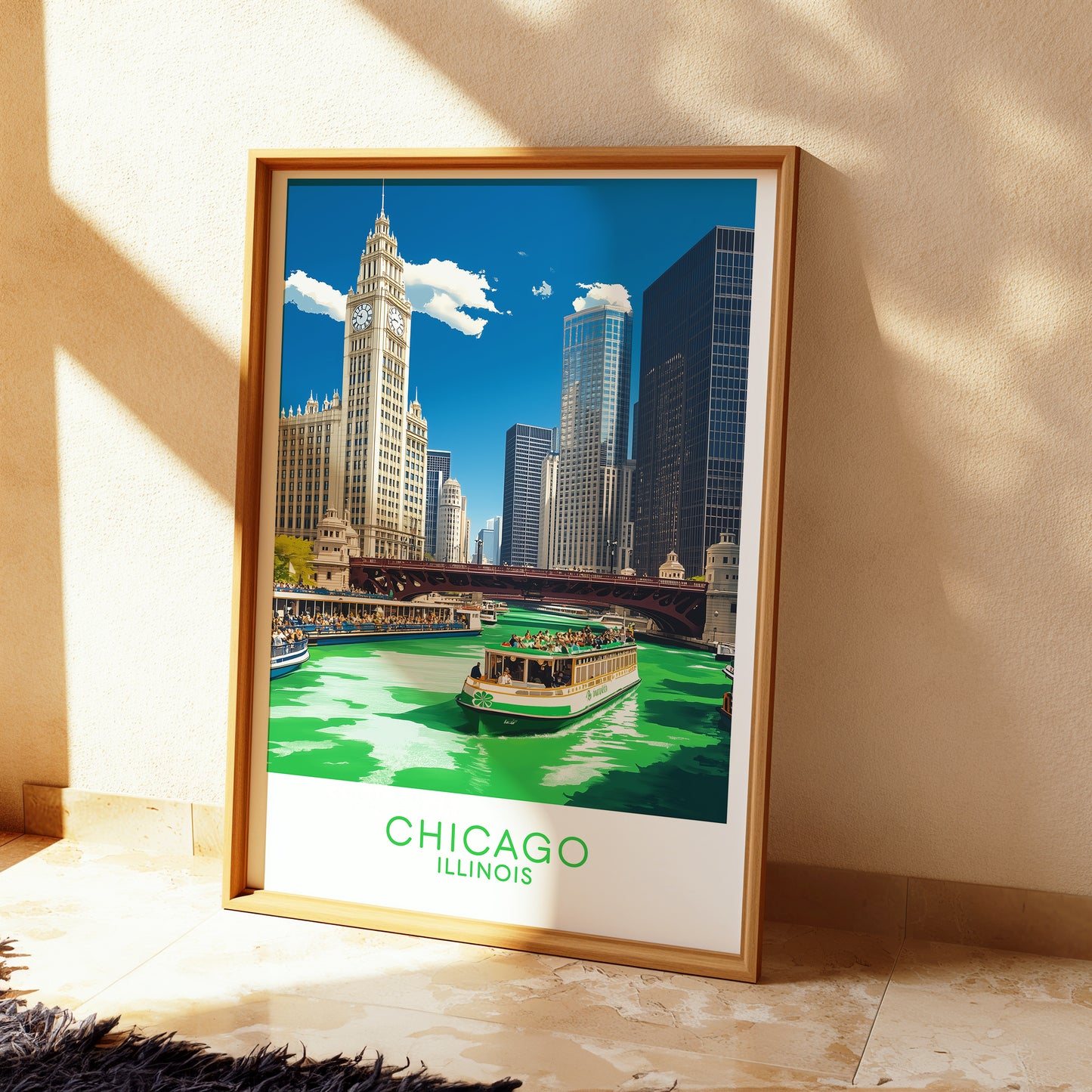 Chicago Green River St. Patrick’s Day Poster – Vintage Cityscape Wall Art Print