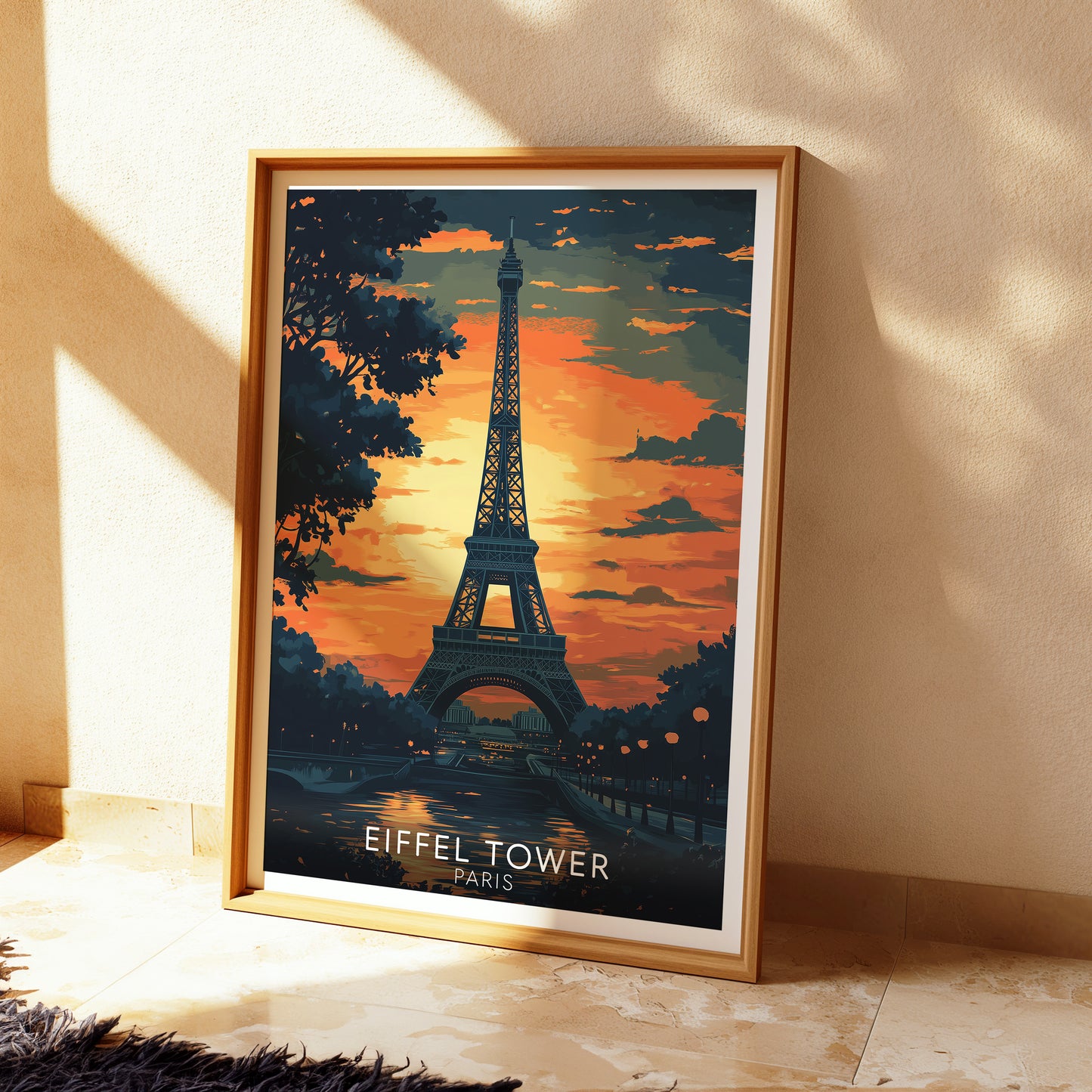 Eiffel Tower Paris Poster – Sunset Silhouette Wall Art Print
