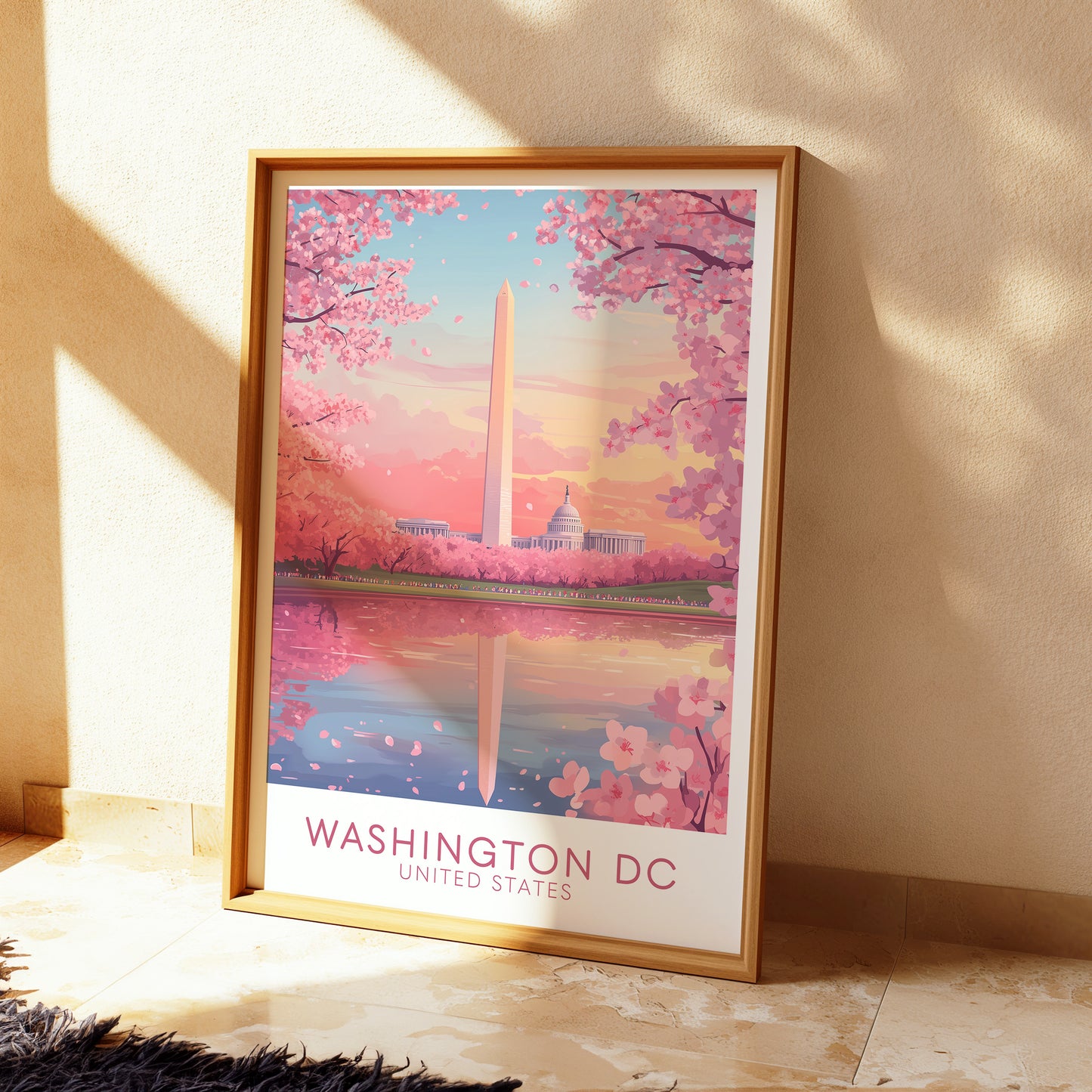 Washington DC Cherry Blossom Poster, Wall Art, Travel Print, Wedding gift, Cherry Blossom in DC, Washington DC Poster Print