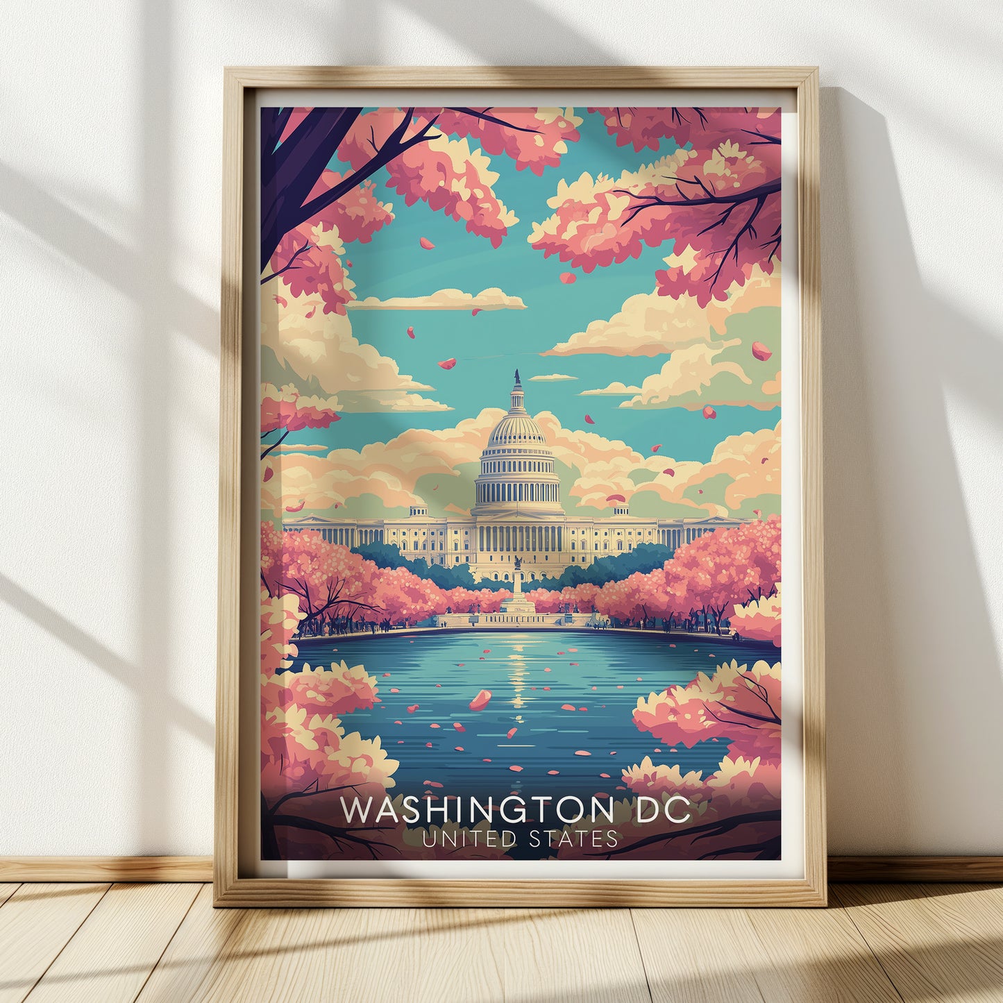 Washington D.C. Capitol Poster — Vintage Cherry Blossom Wall Art Print for Travel & City Lovers