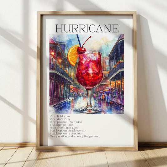 Hurricane Cocktail Poster - Recipe Print