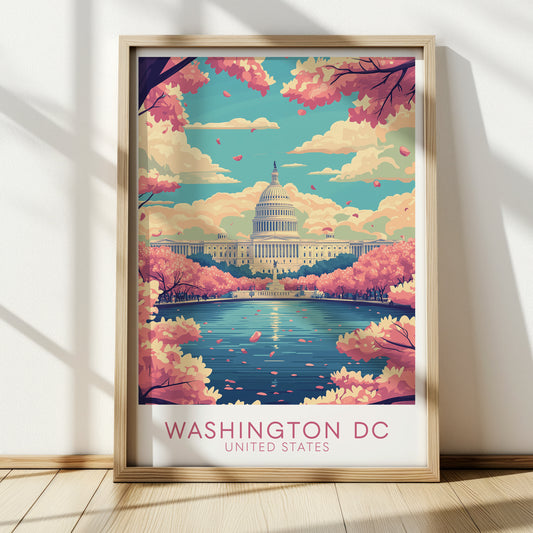 Washington D.C. Capitol Poster — Vintage Cherry Blossom Wall Art Print for Travel & City Lovers