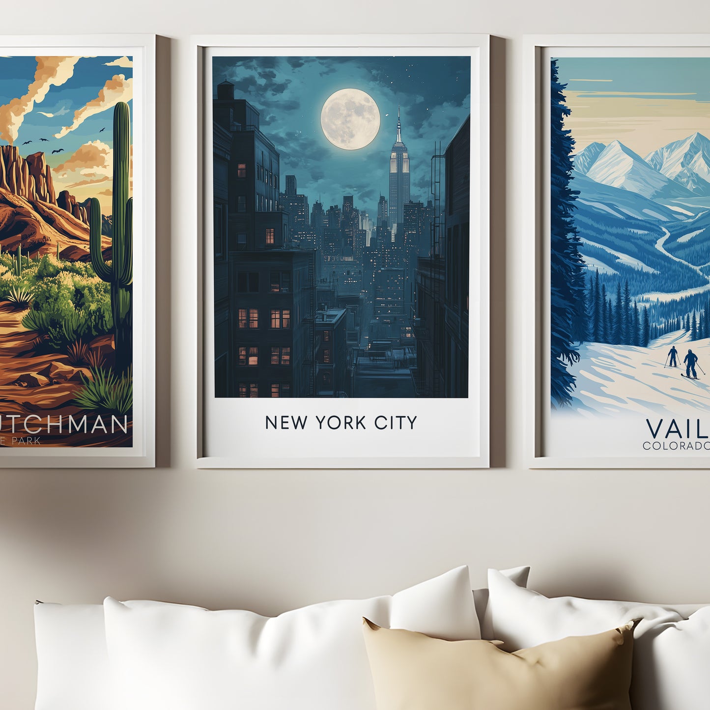 New York City Night Poster — Vintage Moonlit Skyline Wall Art for Urban & Travel Decor