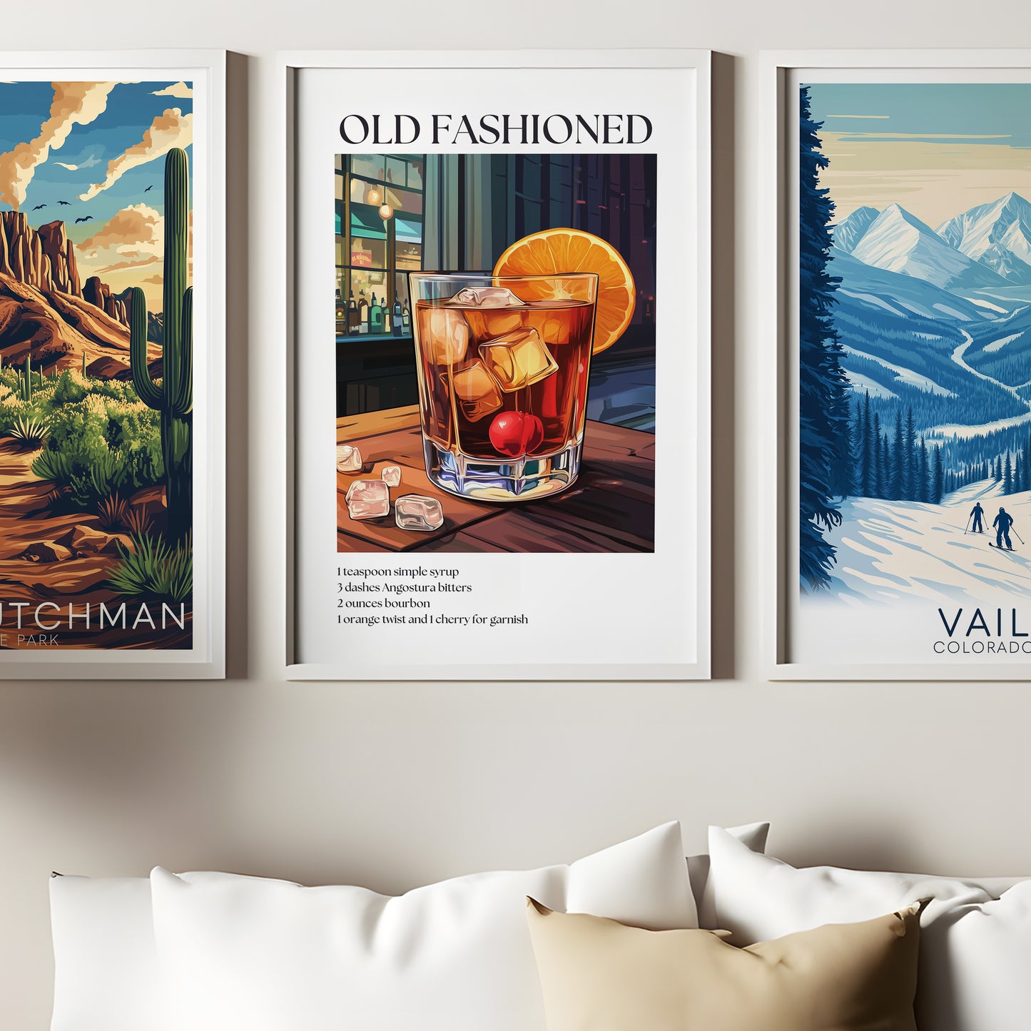 Old Fashioned Cocktail Poster — Classic Drink Recipe Wall Art Print for Bar & Kitchen