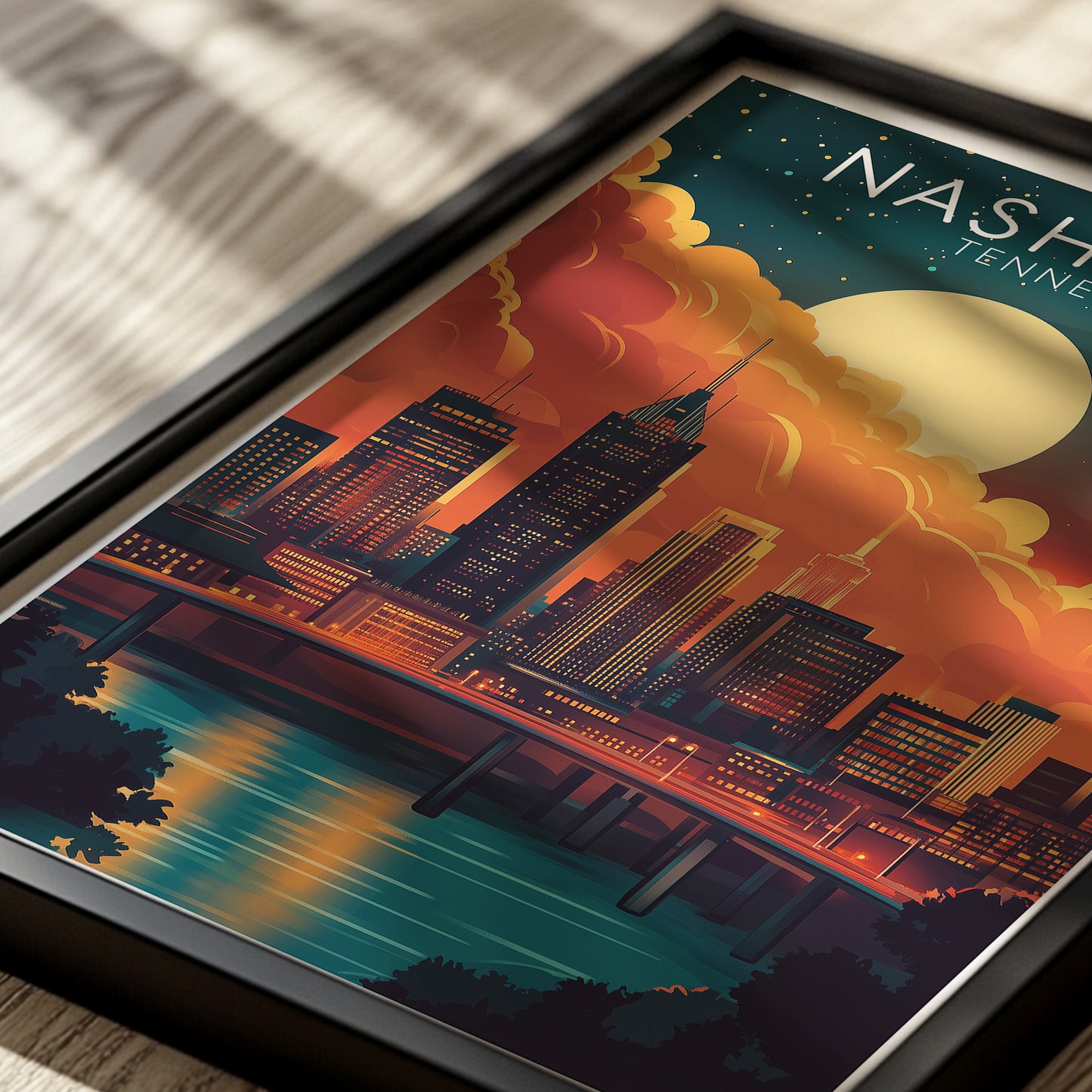 Nashville Skyline Art Print — Sunset Cityscape Wall Art