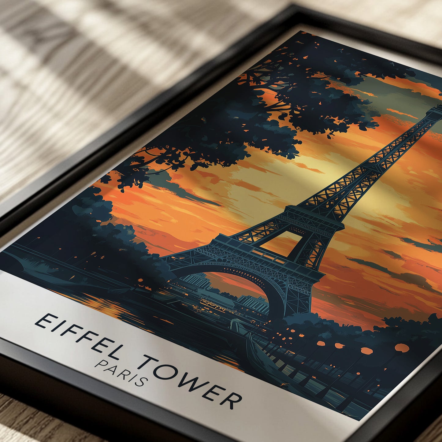 Eiffel Tower Paris Poster – Sunset Silhouette Wall Art Print