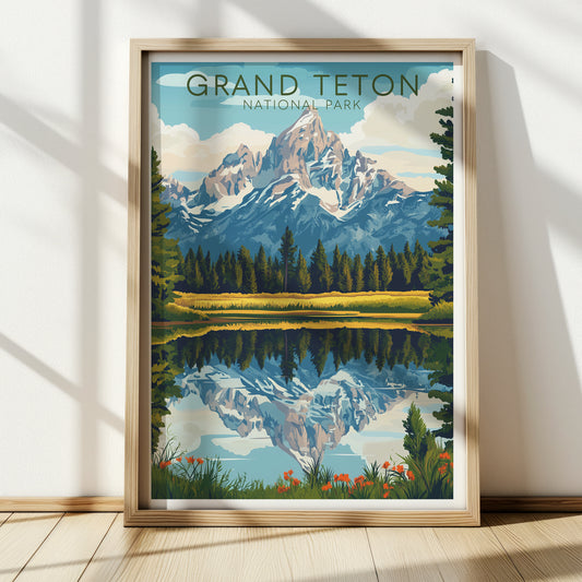 Grand Teton Poster — Vintage National Park Wall Art Print for Travel & Mountain Decor