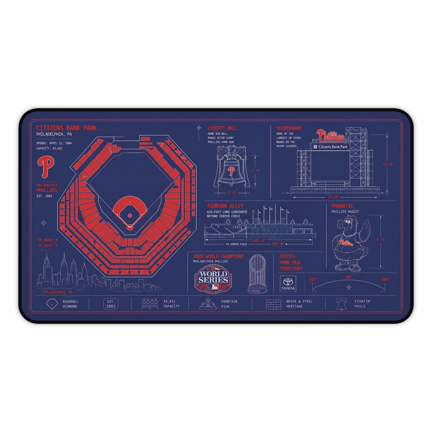 Baseball Stadium Blueprint Desk Mat | Sports Field Diagram Mouse Pad