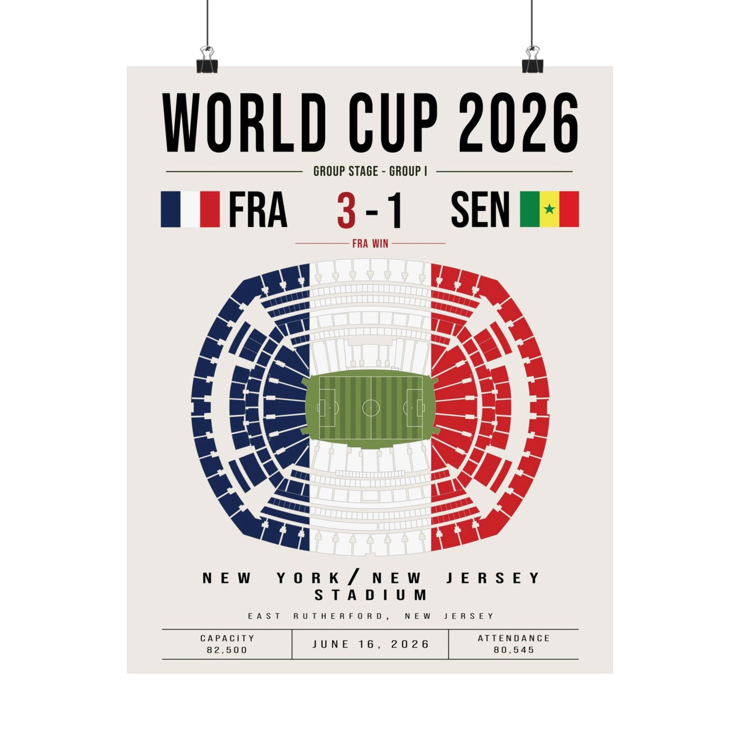 France vs. Senegal World Cup Match Poster – Stadium Seat Map with French Flag