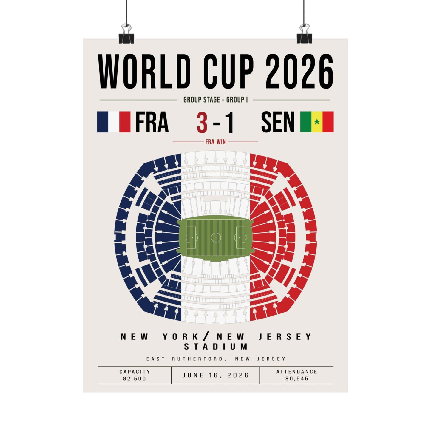 France vs. Senegal World Cup Match Poster – Stadium Seat Map with French Flag