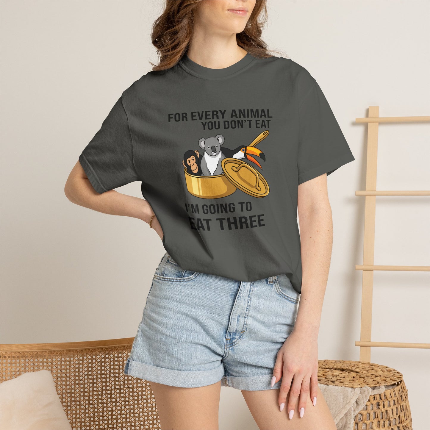 "For Every Animal You Don't Eat I'm Going to Eat Three" Funny Vegan Protest Tee