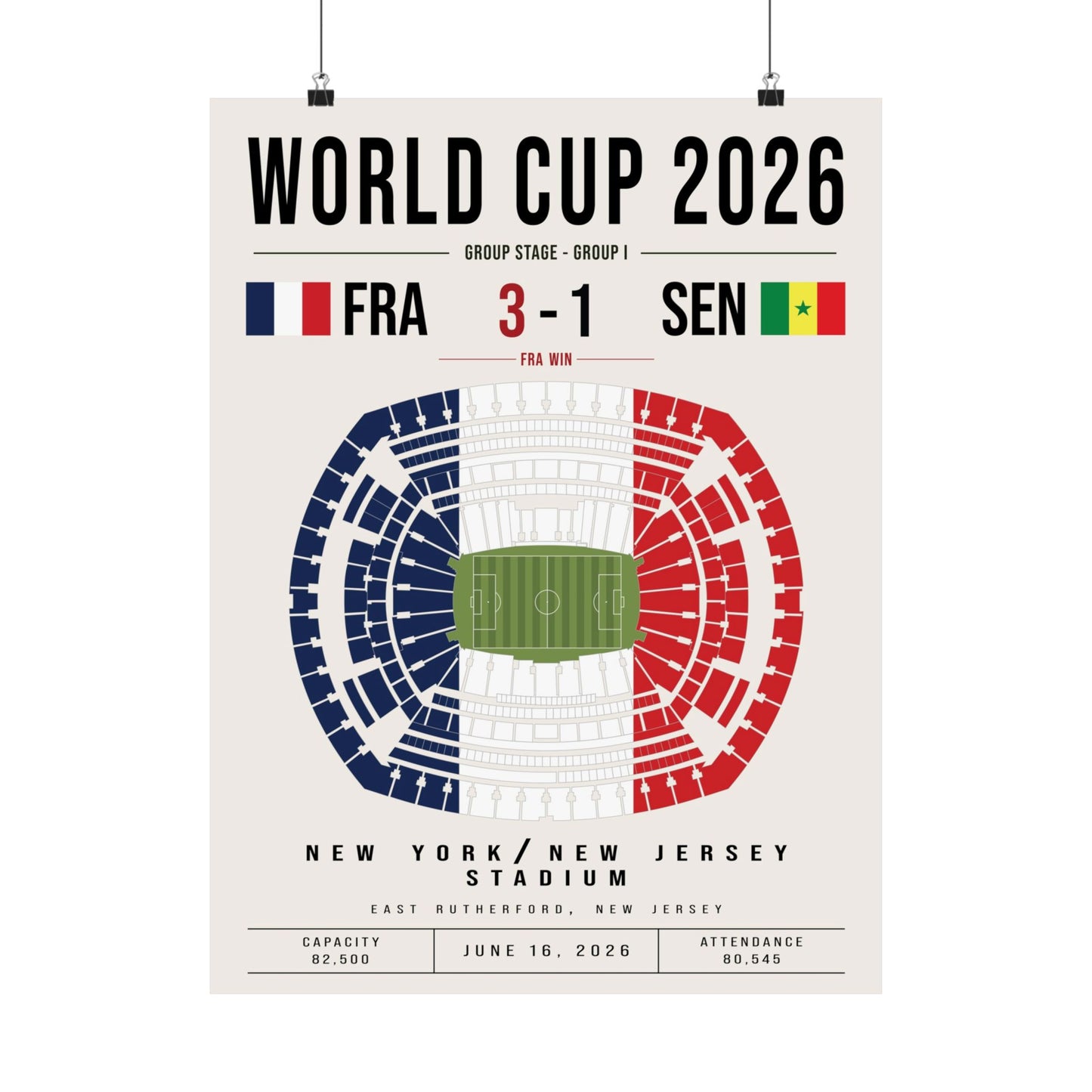France vs. Senegal World Cup Match Poster – Stadium Seat Map with French Flag