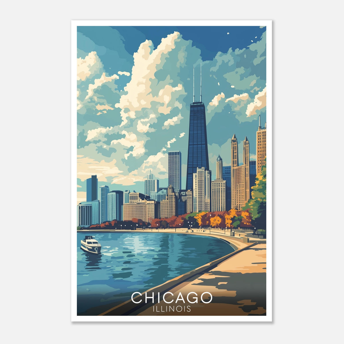 Chicago Poster – Lakefront Skyline Wall Art Print of Illinois – Misfit ...