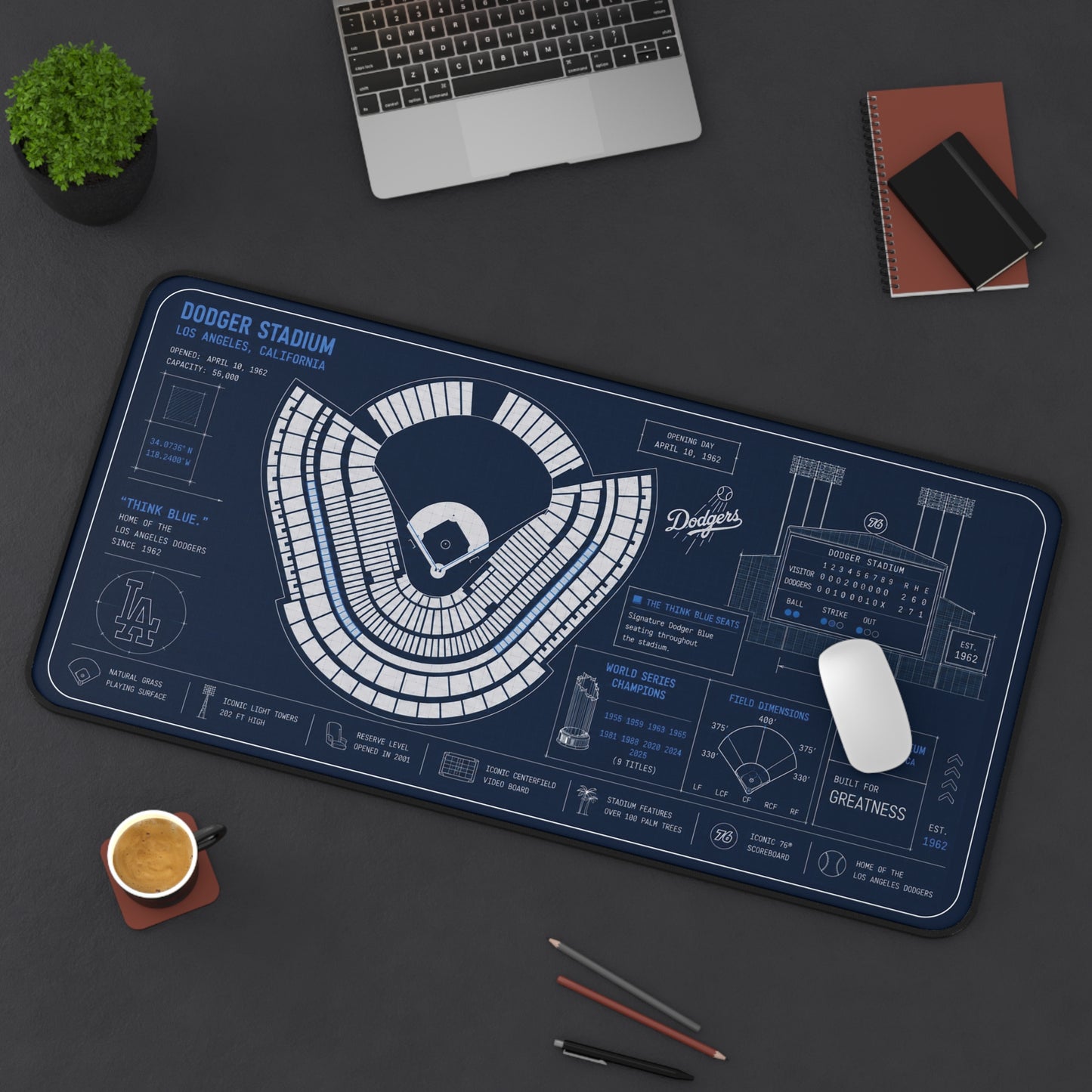 Dodger Stadium Blueprint Desk Mat | Baseball Stadium Layout Mouse Pad