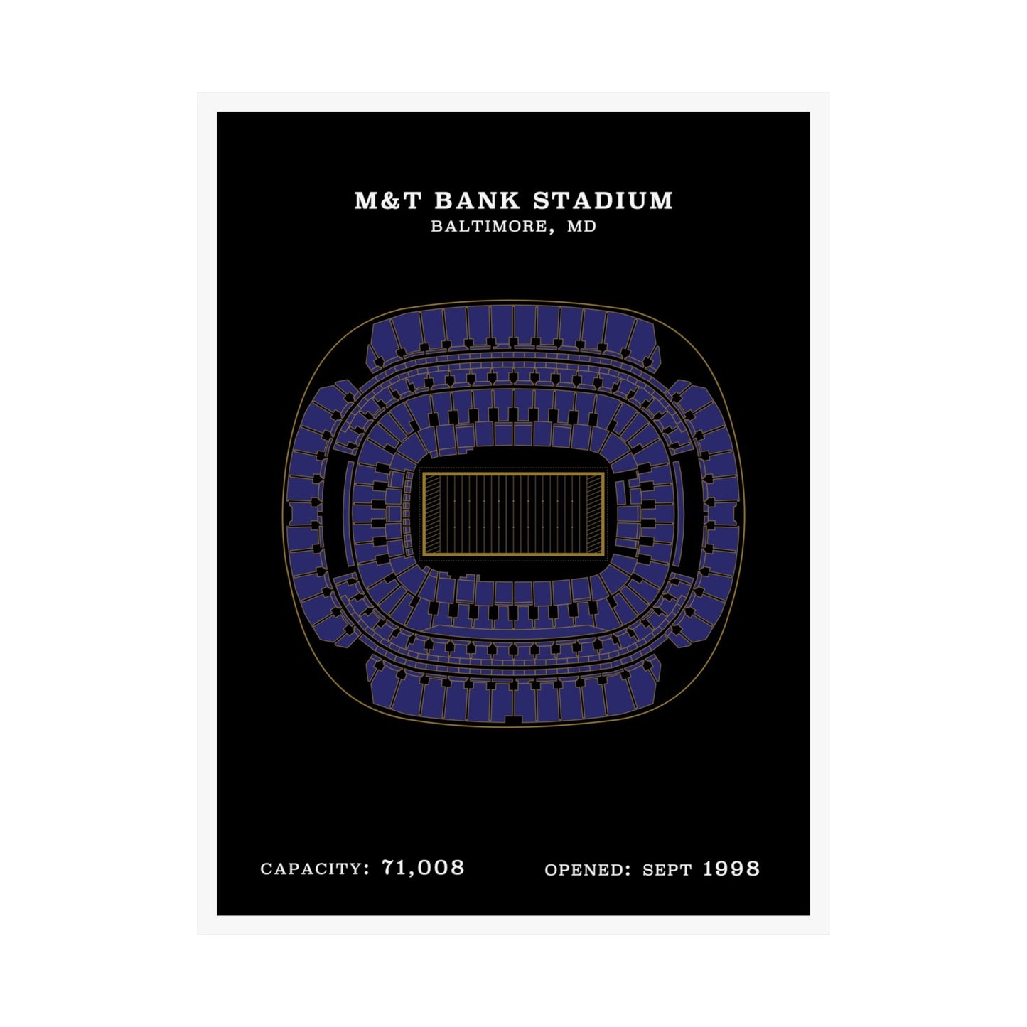 M&T Bank Stadium Poster Black Gold | Classic Border