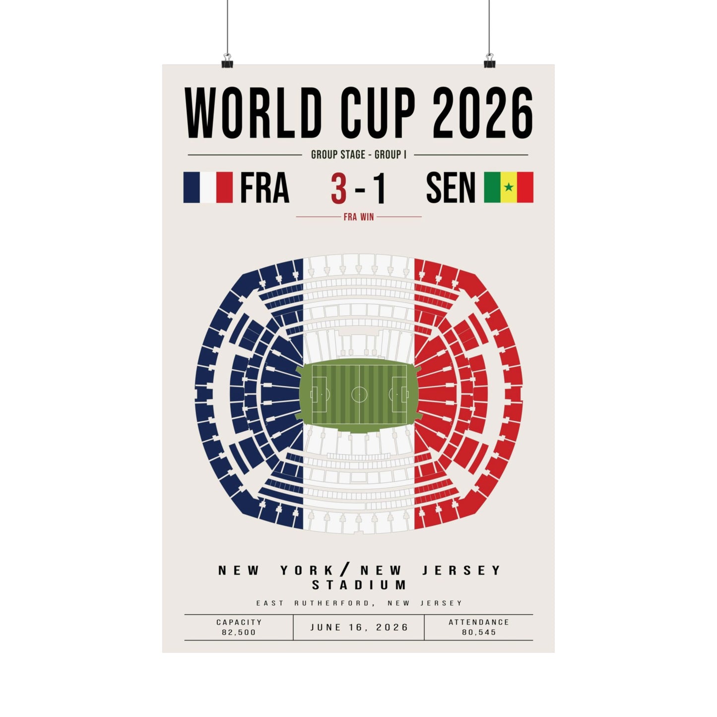 France vs. Senegal World Cup Match Poster – Stadium Seat Map with French Flag