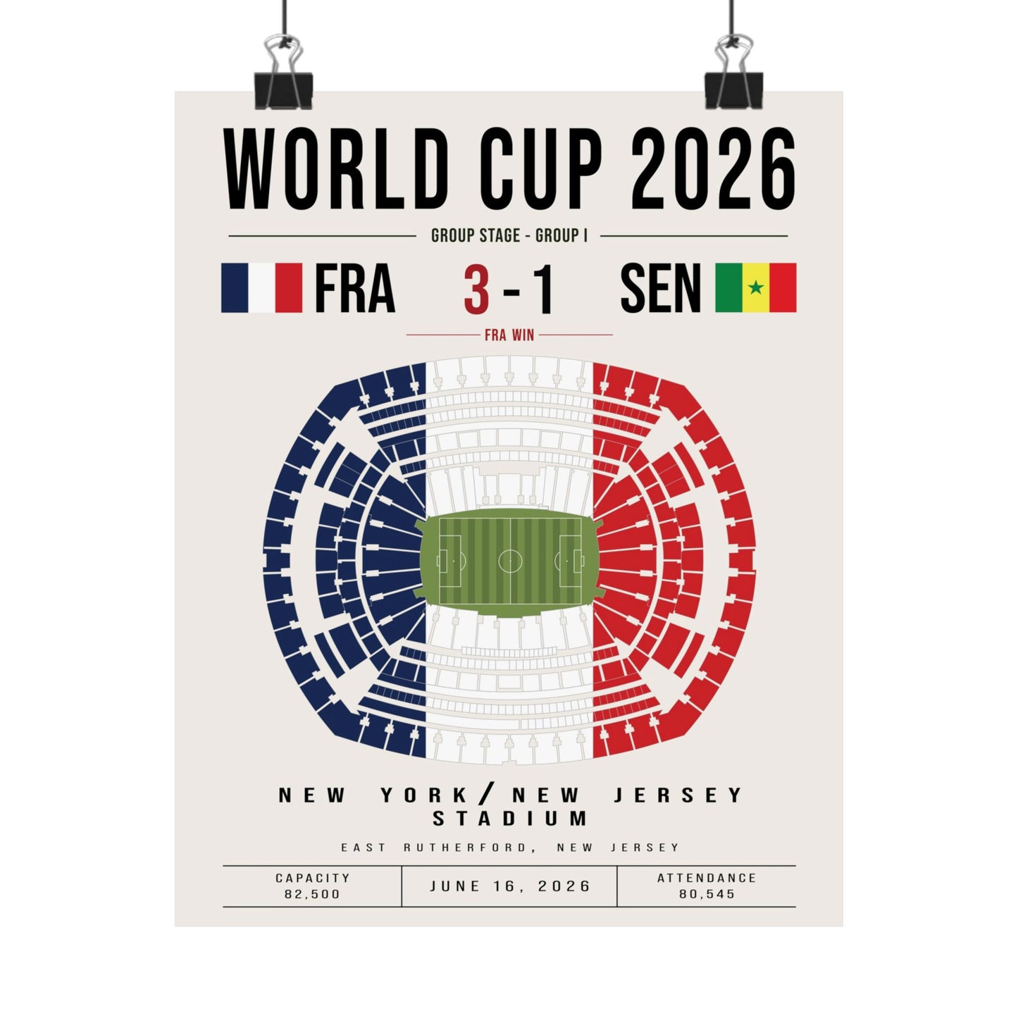 France vs. Senegal World Cup Match Poster – Stadium Seat Map with French Flag