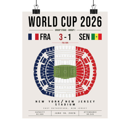 France vs. Senegal World Cup Match Poster – Stadium Seat Map with French Flag