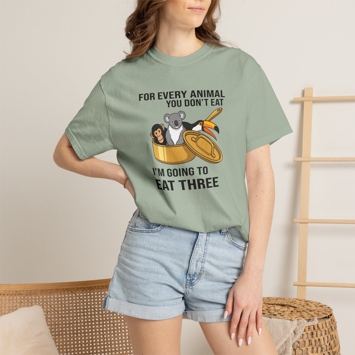 "For Every Animal You Don't Eat I'm Going to Eat Three" Funny Vegan Protest Tee