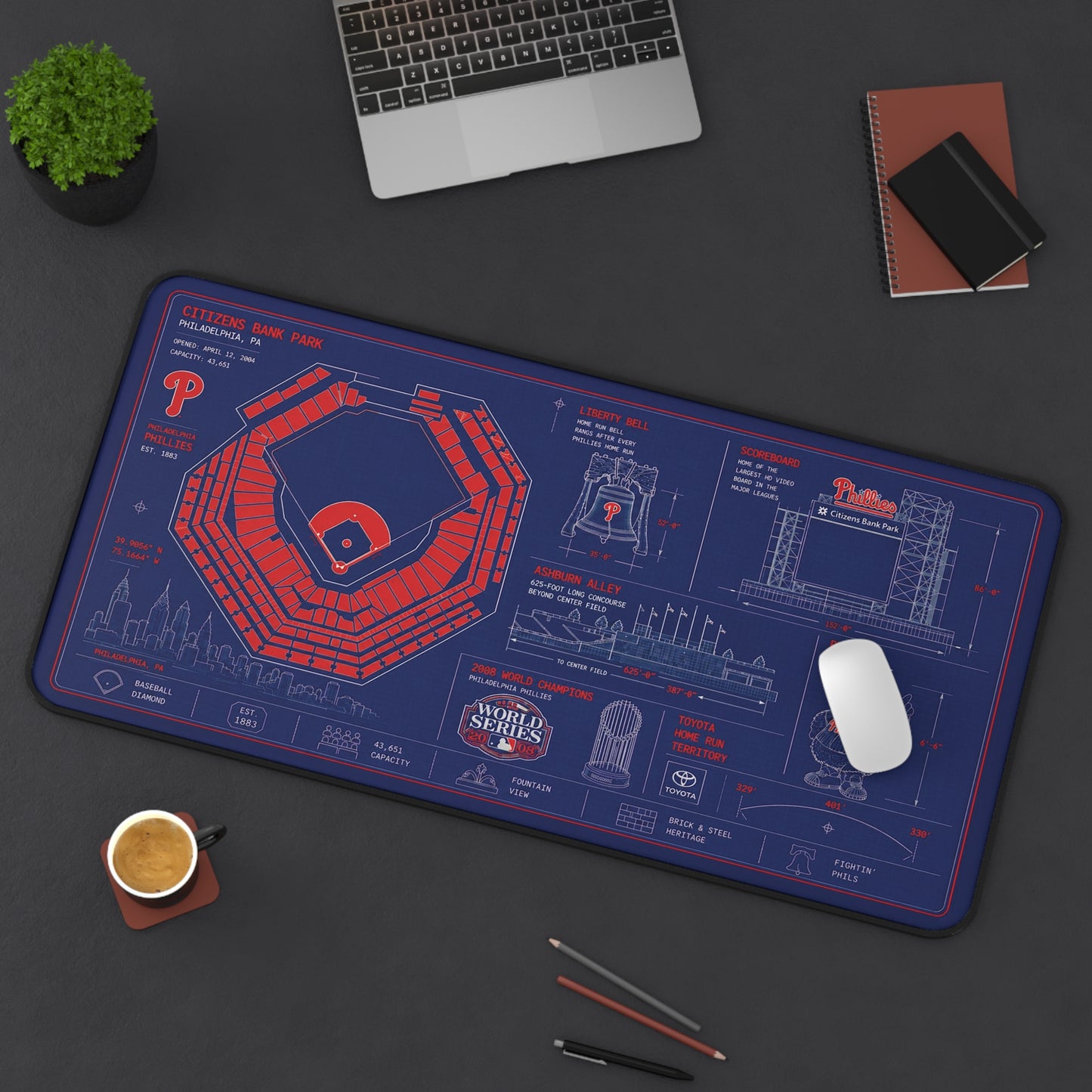 Baseball Stadium Blueprint Desk Mat | Sports Field Diagram Mouse Pad
