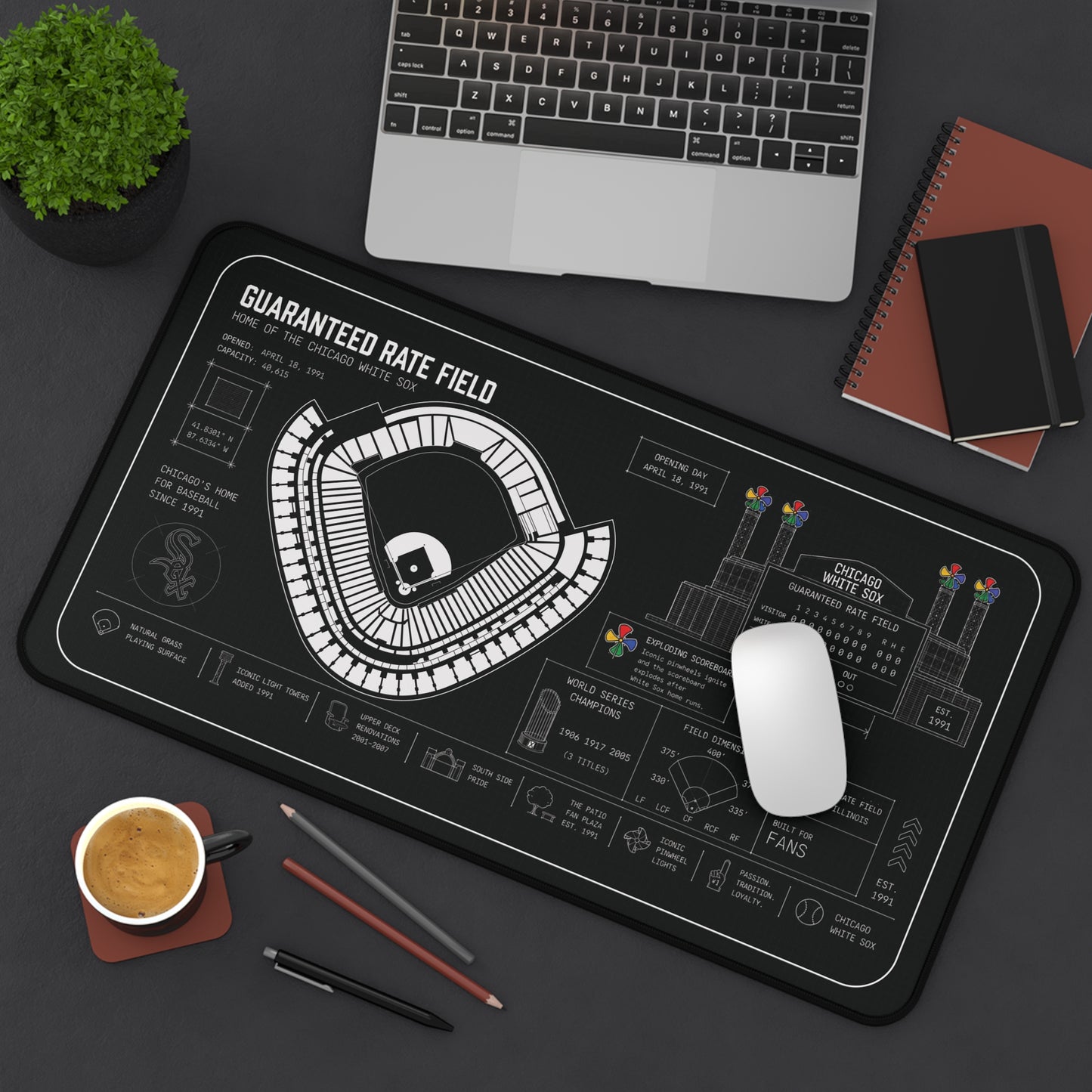 Guaranteed Rate Field Stadium Diagram Desk Mat | Baseball Ballpark Blueprint