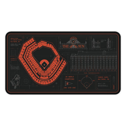 Camden Yards Desk Mat, Baltimore Stadium Blueprint Mouse Pad