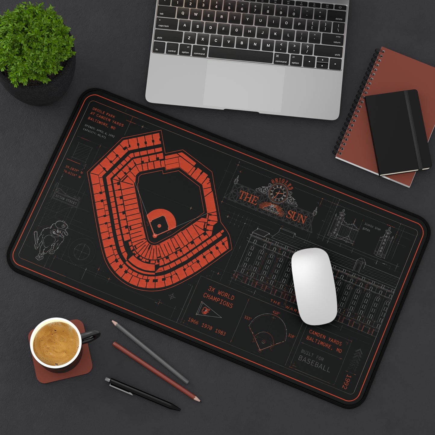 Camden Yards Desk Mat, Baltimore Stadium Blueprint Mouse Pad
