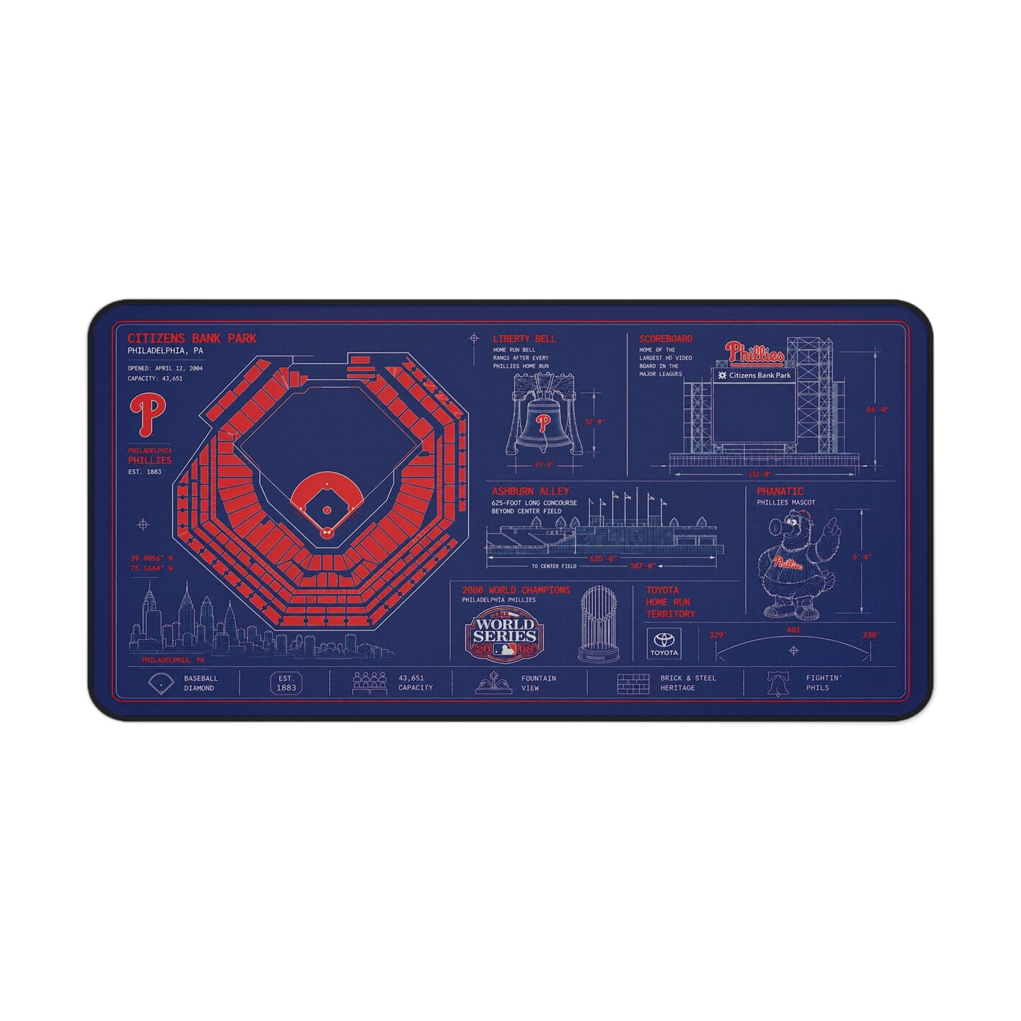 Baseball Stadium Blueprint Desk Mat | Sports Field Diagram Mouse Pad