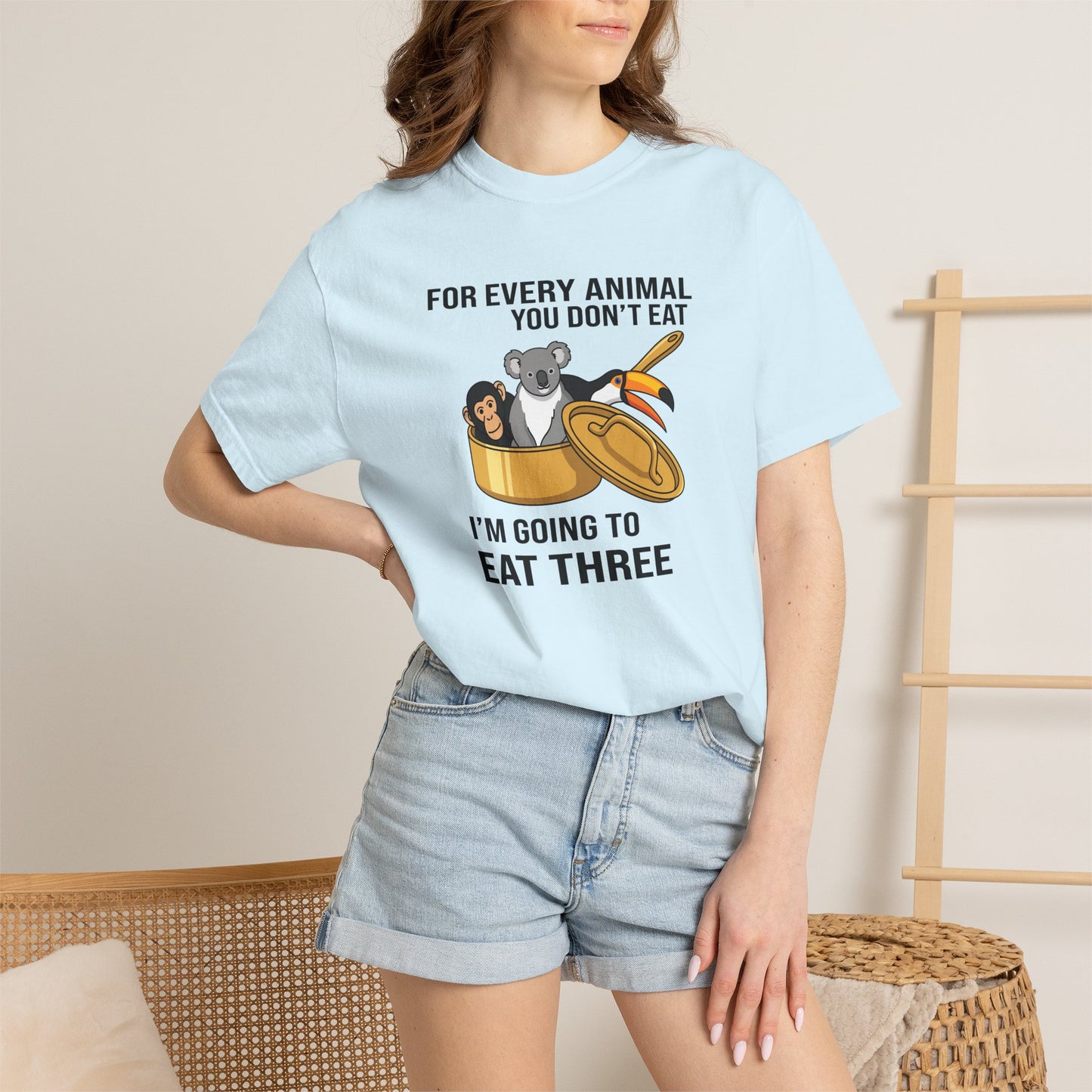 "For Every Animal You Don't Eat I'm Going to Eat Three" Funny Vegan Protest Tee
