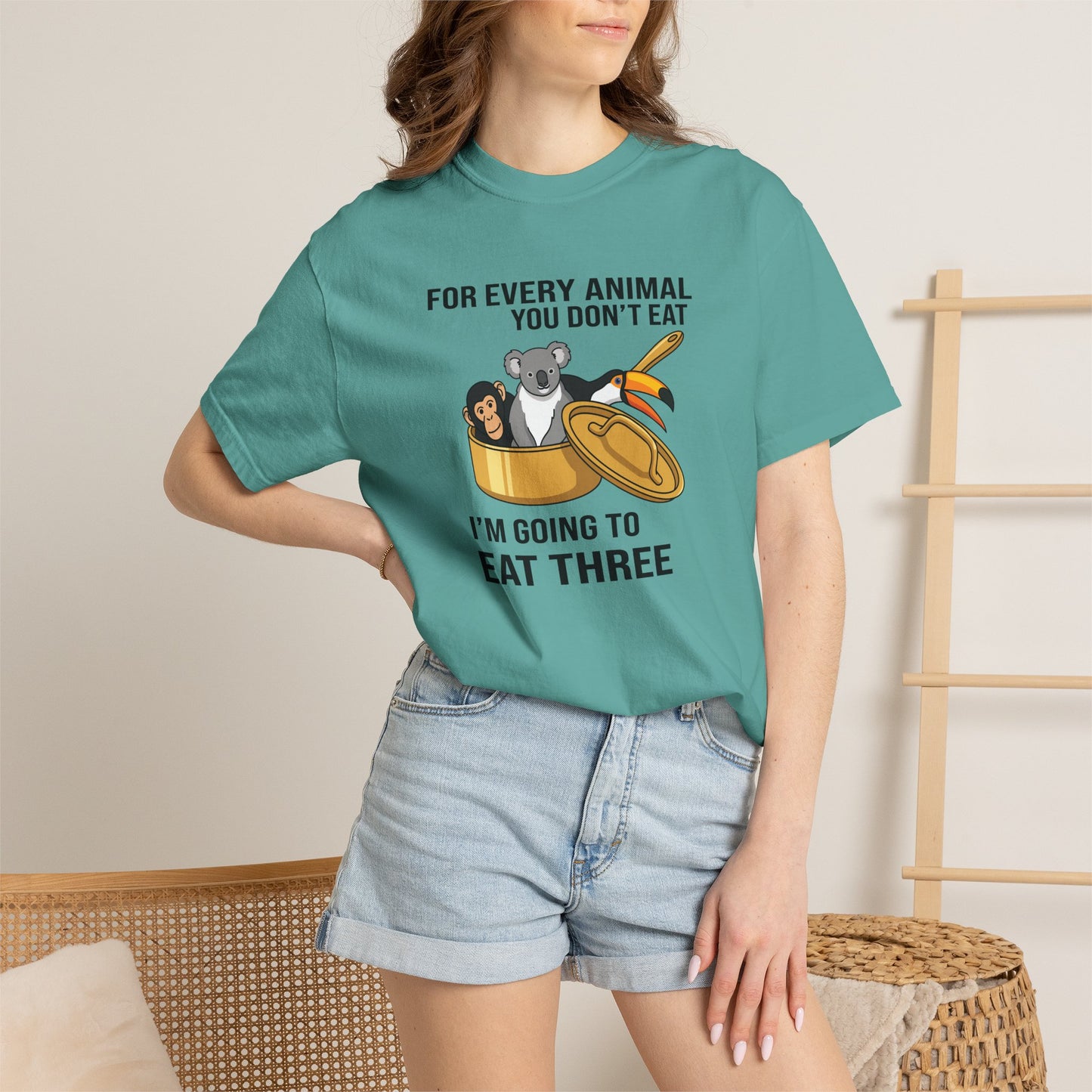 "For Every Animal You Don't Eat I'm Going to Eat Three" Funny Vegan Protest Tee