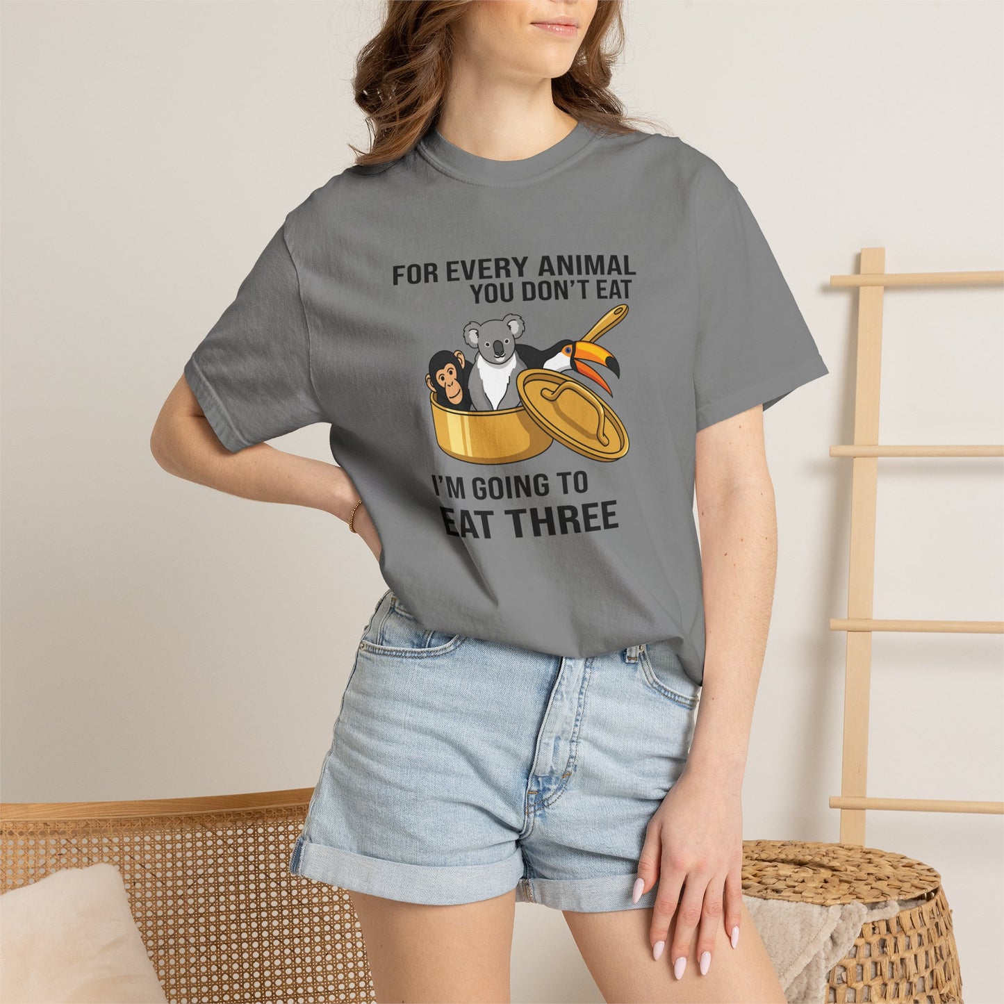 "For Every Animal You Don't Eat I'm Going to Eat Three" Funny Vegan Protest Tee
