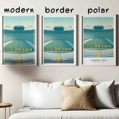 Lambeau Field Poster Green Bay Football Stadium Wall Art Print for Home Decor & Fans