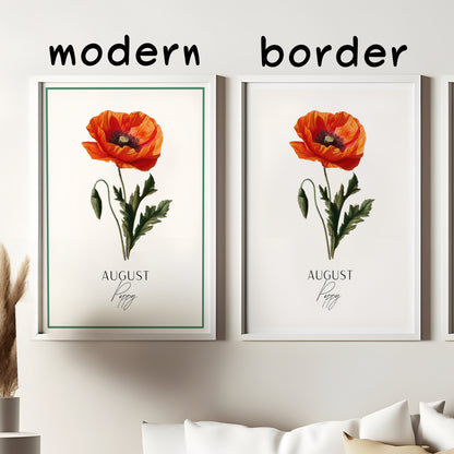 August Birth Flower Art Print – Poppy Illustration | Vintage Botanical Wall Art | Birthday Gift Poster | Misfit Prints
