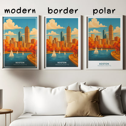 Boston Travel Poster - Sailboats on Charles River - Skyline Art Print