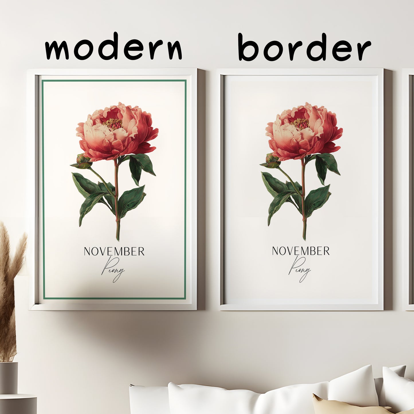 November Birth Flower Art Print – Peony Botanical Illustration Poster
