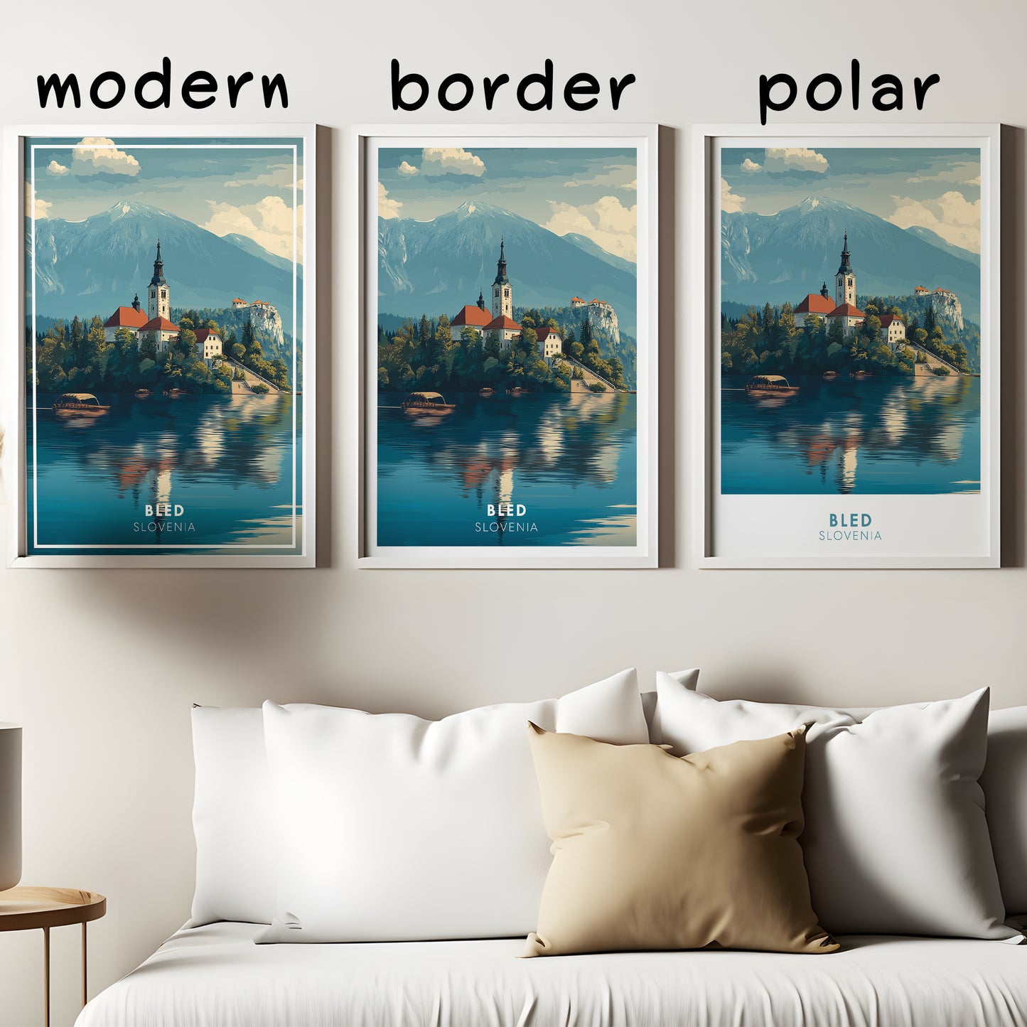 Lake Bled Slovenia Wall Art | European Travel Poster, Alpine Landscape Print, Castle and Church Scenic Decor