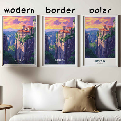 Meteora Greece Poster – Monastery Wall Art, Mountain Travel Print, European Landscape Decor