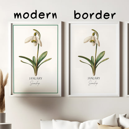 Snowdrop Print: January Birth Flower Botanical Art