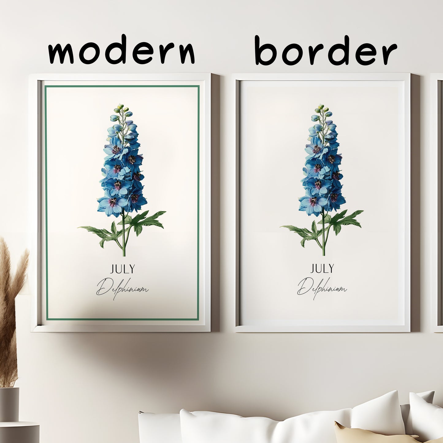 July Birth Flower Poster – Delphinium Art Print – Vintage Botanical Birthday Gift