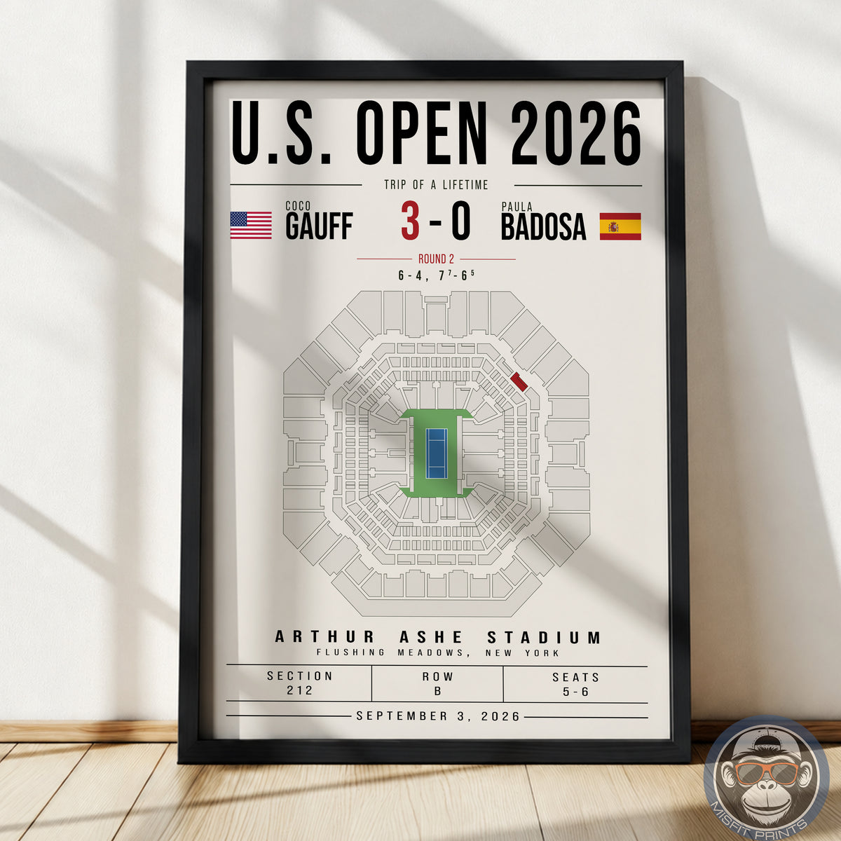 Custom US Open Tennis Stadium Seat Map Poster