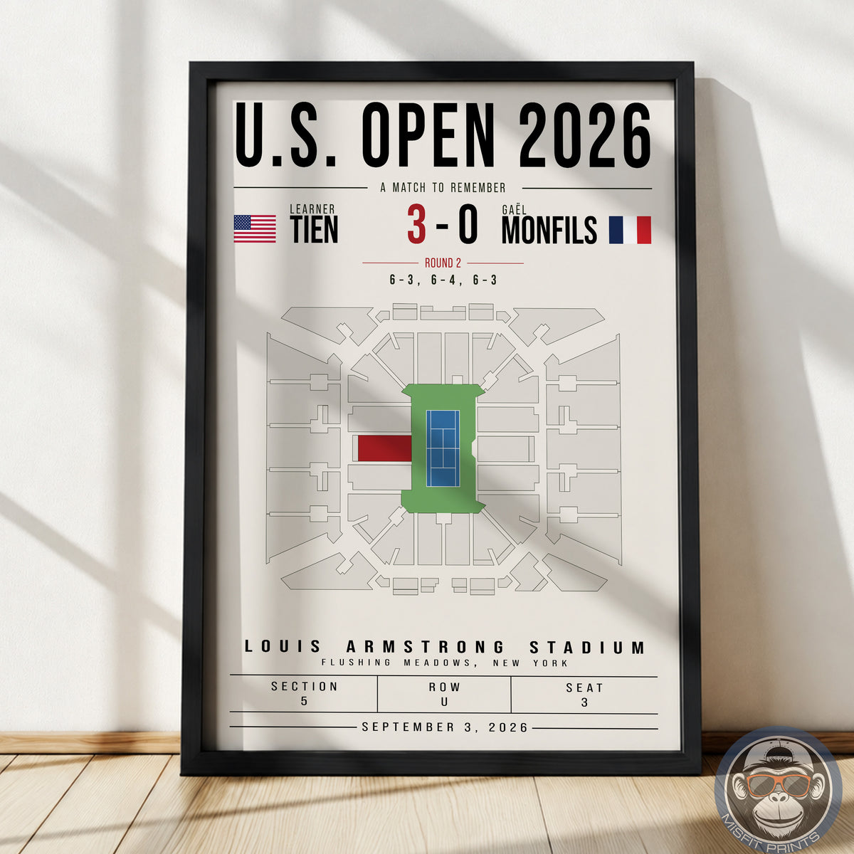 Custom US Open Tennis Stadium Seat Map Poster