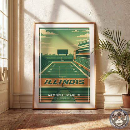 Memorial Stadium Illinois Art Print: Minimalist College Football Poster