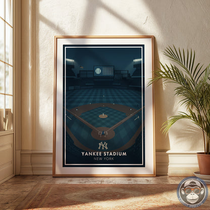 New York Night Baseball Poster, Minimalist Stadium Art Print