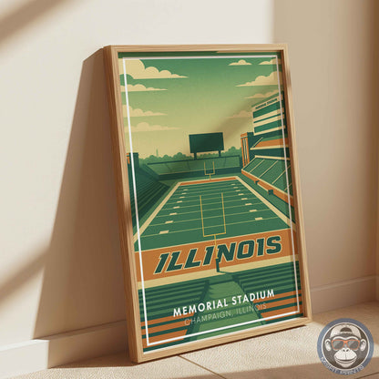 Memorial Stadium Illinois Art Print: Minimalist College Football Poster