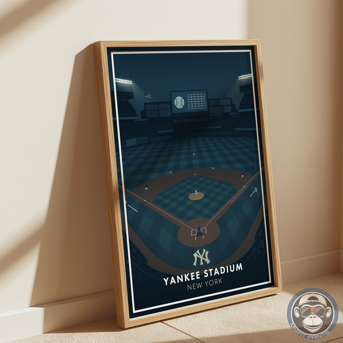 New York Night Baseball Poster, Minimalist Stadium Art Print