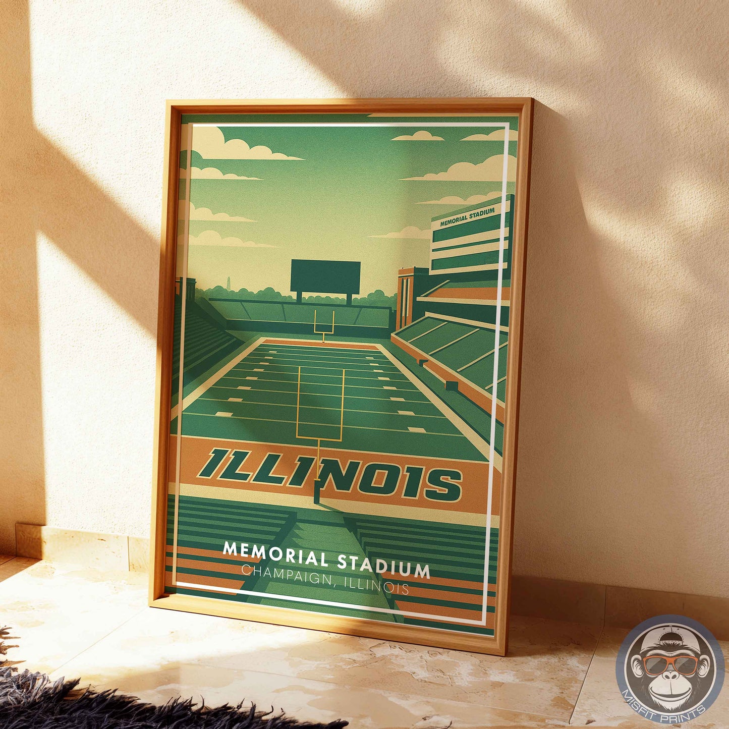 Memorial Stadium Illinois Art Print: Minimalist College Football Poster