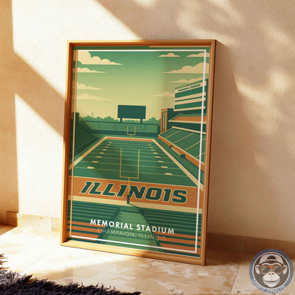 Memorial Stadium Illinois Art Print: Minimalist College Football Poster