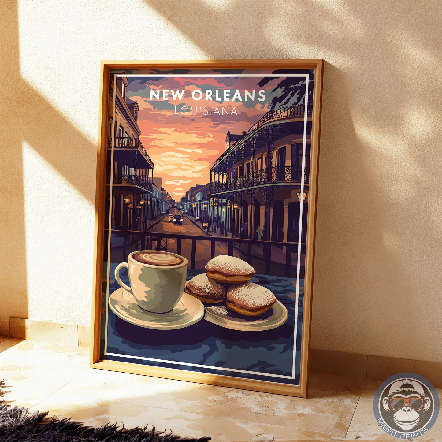 New Orleans Coffee & Beignets Print: French Quarter Vintage Travel Poster