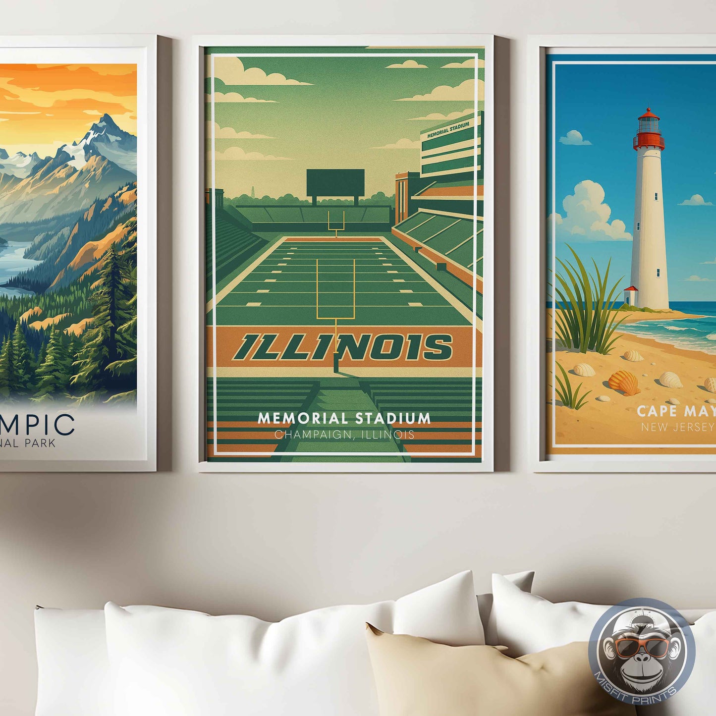 Memorial Stadium Illinois Art Print: Minimalist College Football Poster